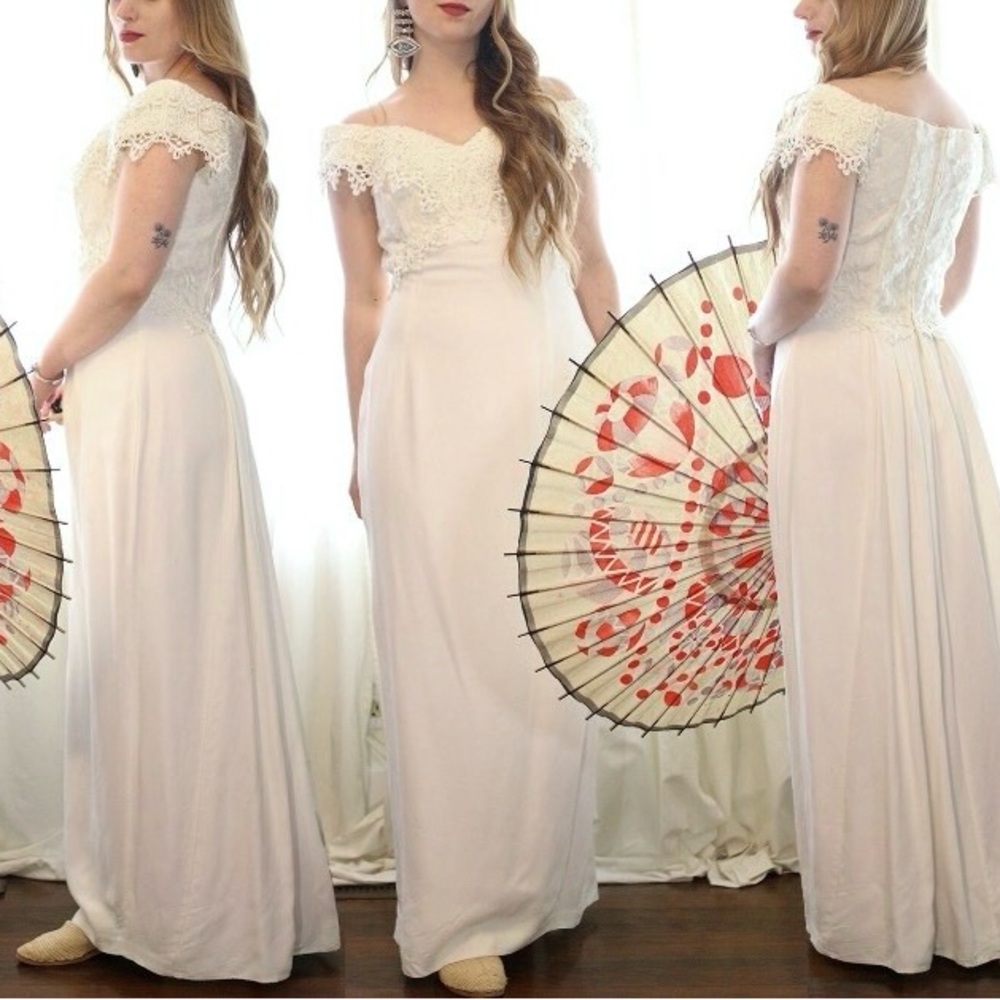 Vintage Scott McClintock Off-Shoulder Ivory Gown
